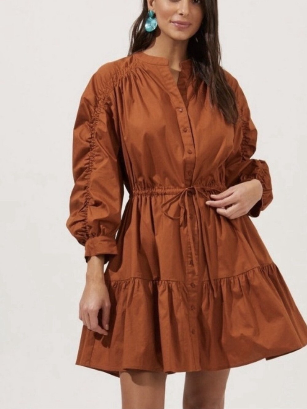 Astr Rust Brown Button-Front Mini Dress